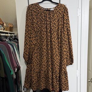 Ava & Viv Brown Leopard Print Long Sleeve Dress